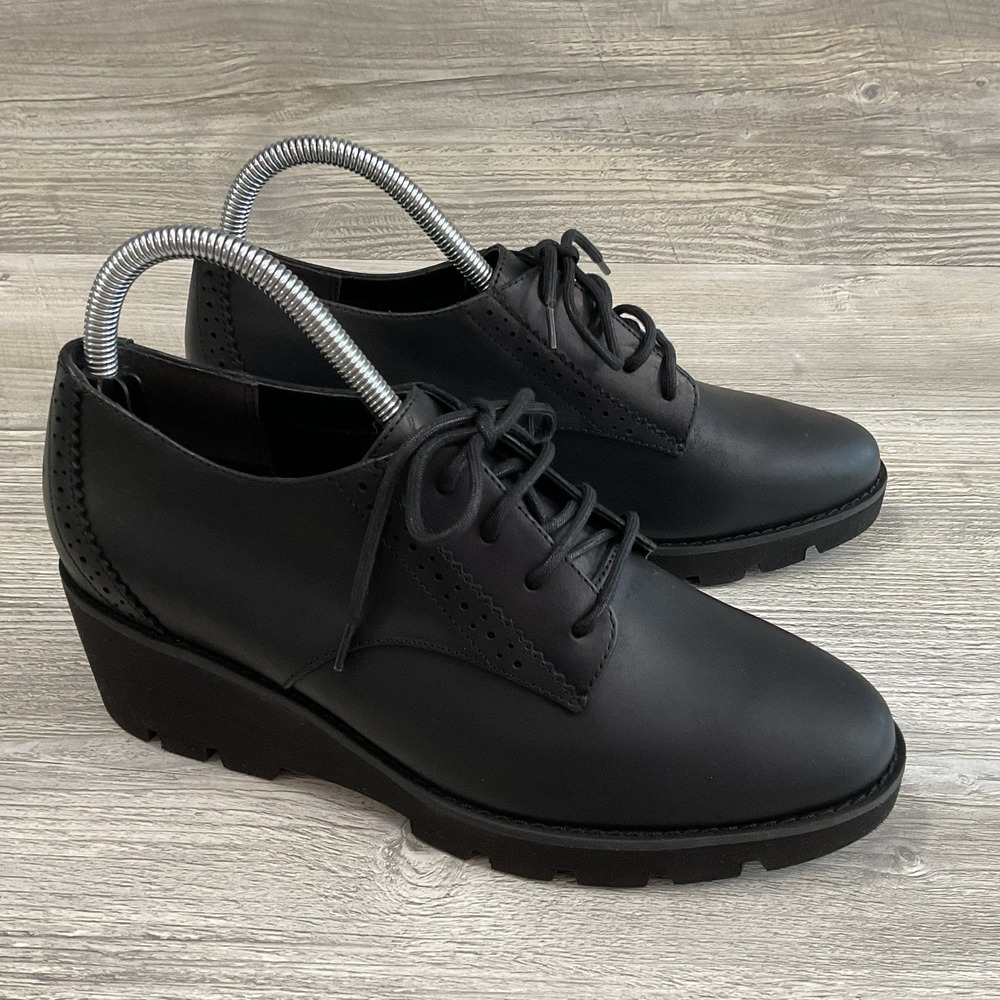 Vionic Anaheim Shoes Women's 8 US Black Leather Ankle Wedge Heeled LaceUp Bootie